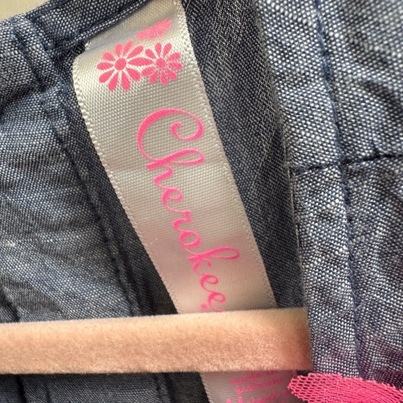 NWOT Cherokee 3T Girls Denim Blue Sleeveless Dress with Pink Floral Accent - Picture 4 of 6